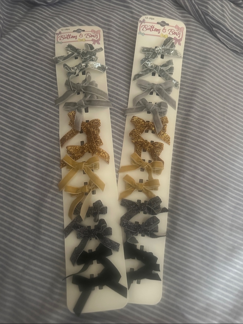 Set of Decorative Hair Bows – Silver, Gray, Gold, Black